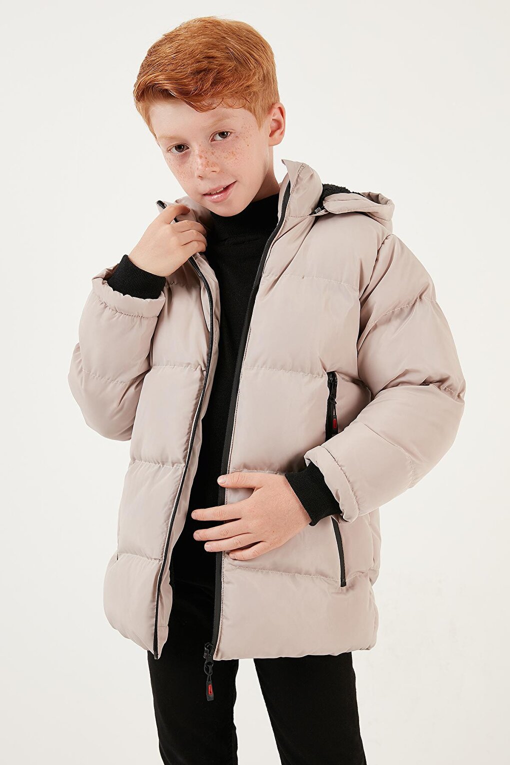 Inflatable Coat with Plush Lining Inside and Removable Hood 5763038