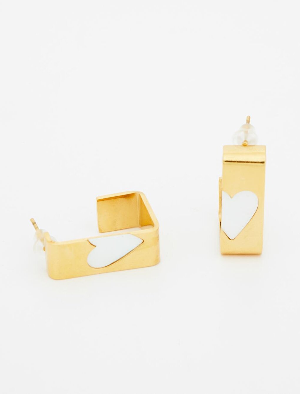 Gold Geometric Figured Heart Earrings