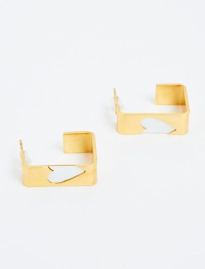 Gold Geometric Figured Heart Earrings