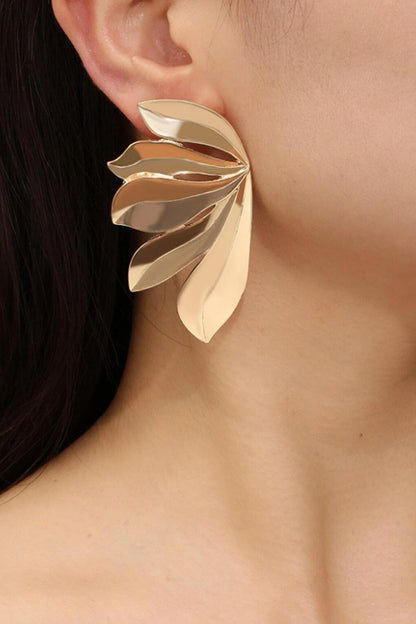 Gold Plated Stud Earrings with Leaf Detail