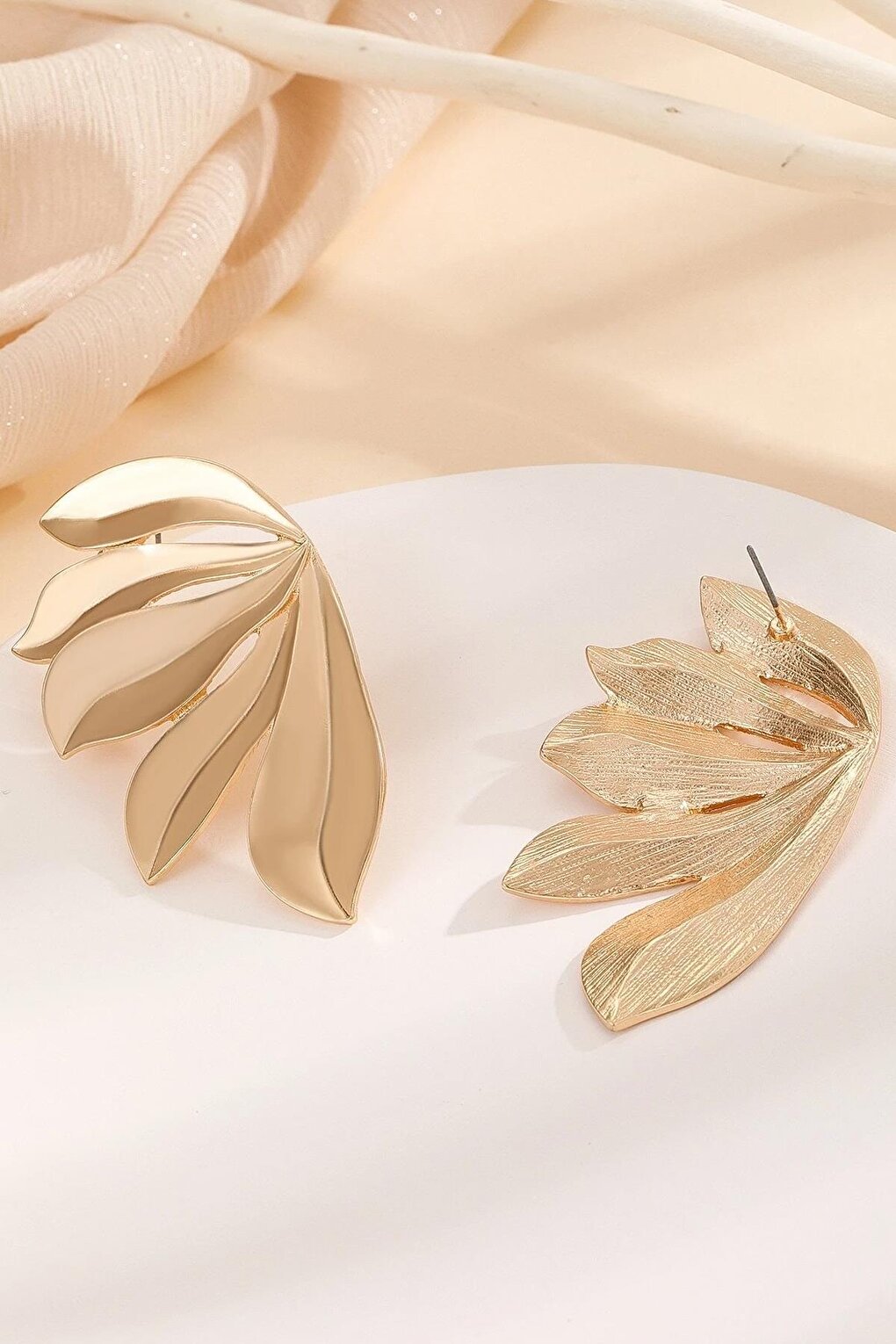 Gold Plated Stud Earrings with Leaf Detail