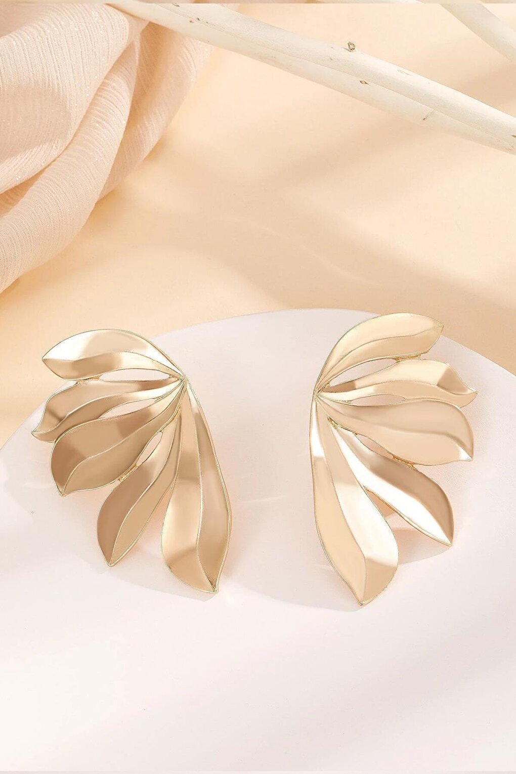 Gold Plated Stud Earrings with Leaf Detail