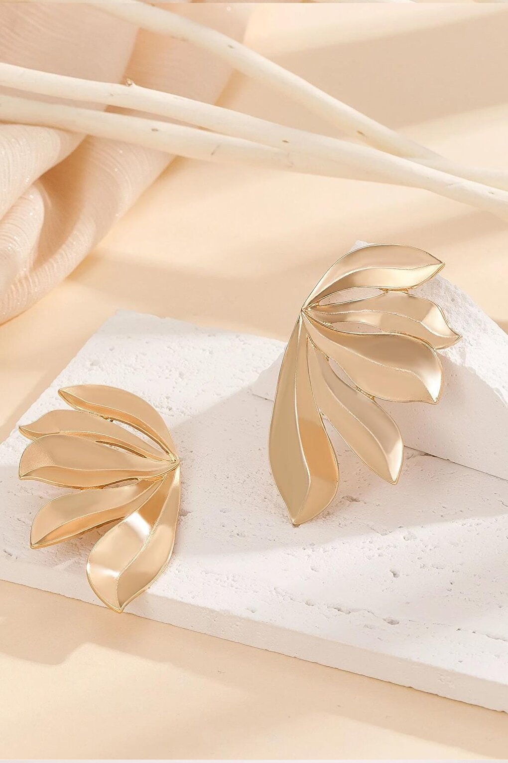 Gold Plated Stud Earrings with Leaf Detail