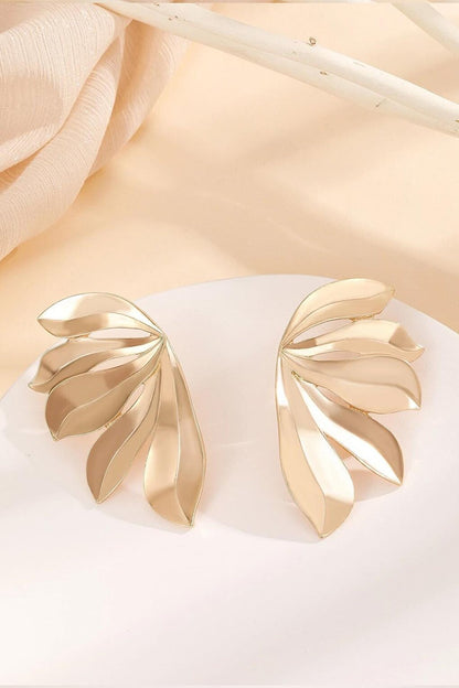 Gold Plated Stud Earrings with Leaf Detail