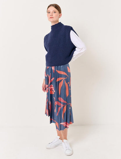 Mixed High Waist Leaf Pattern Midi Skirt