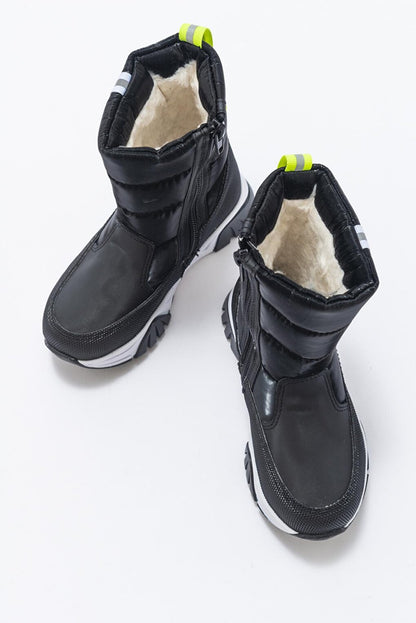 Boy's Black Faux Leather &amp; Fur Anatomical Snow Boots