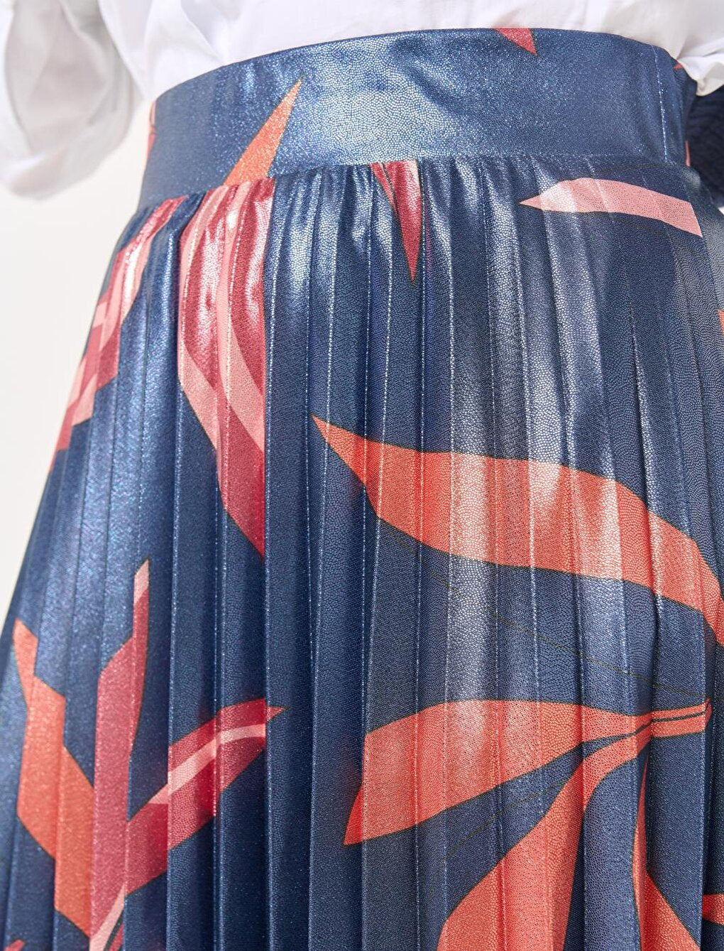 Mixed High Waist Leaf Pattern Midi Skirt