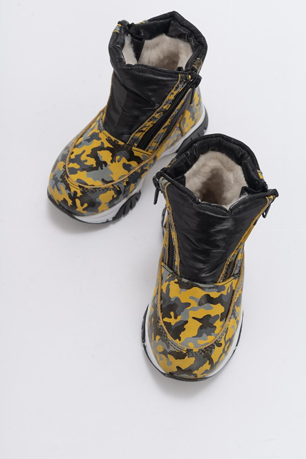 Boy's Yellow Genuine Leather &amp; Fur Anatomical Snow Boots