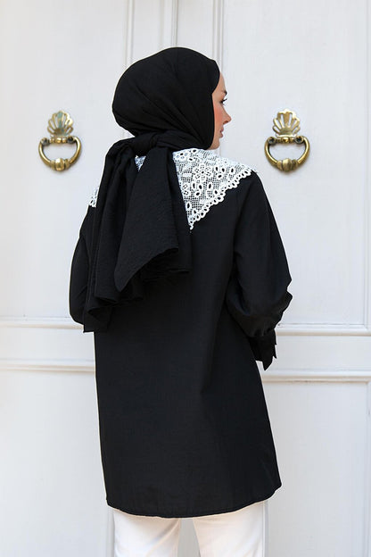 Women's Lace Detail Hijab Shirt Black