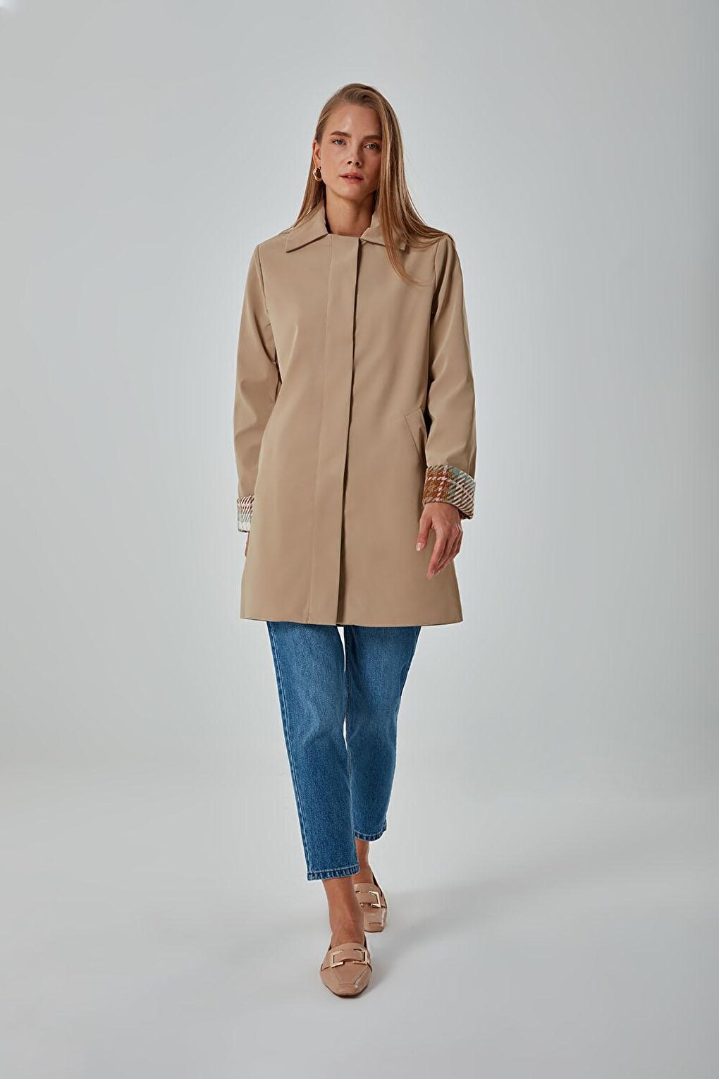 Beige Trench Coat with Garnish Inside