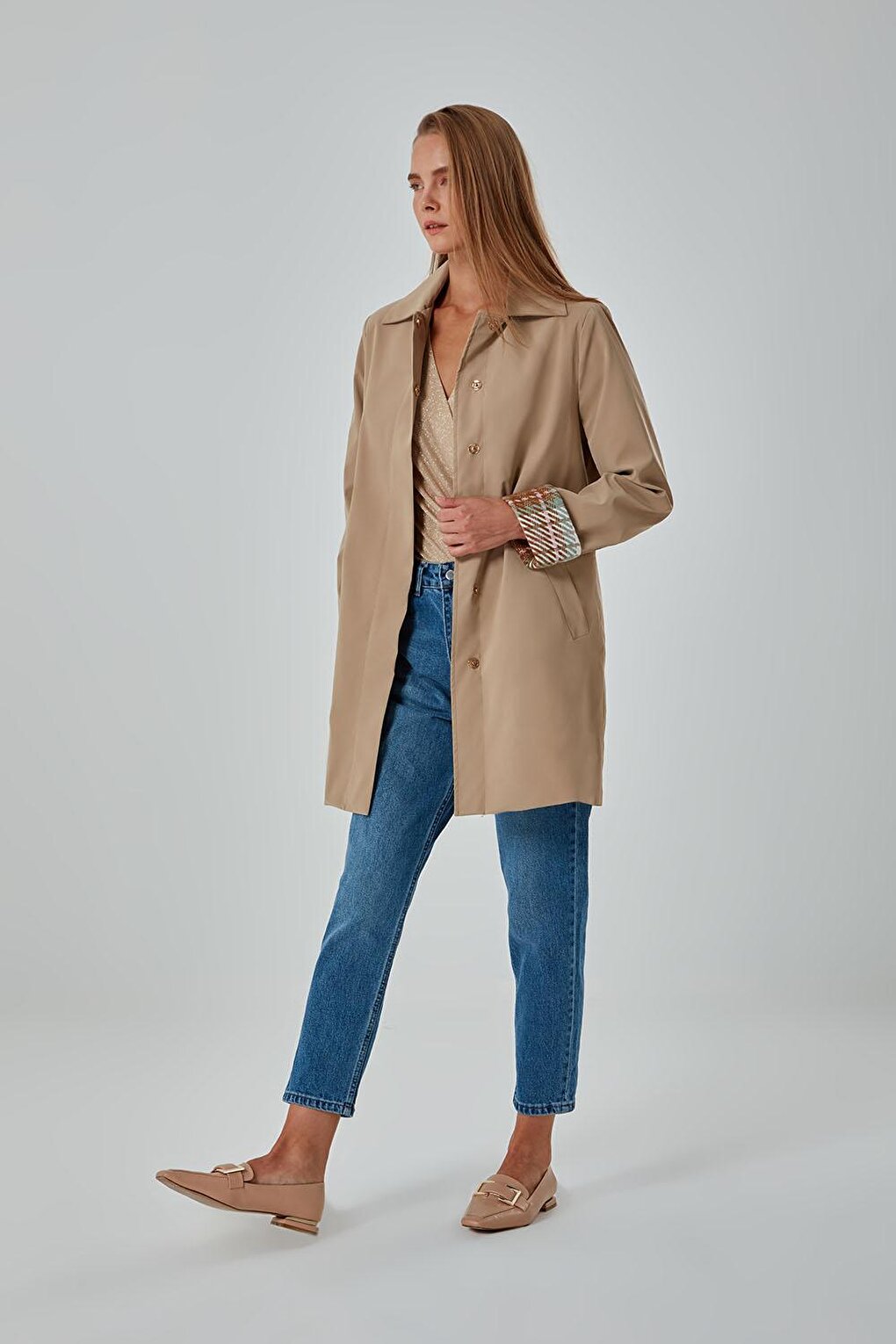 Beige Trench Coat with Garnish Inside