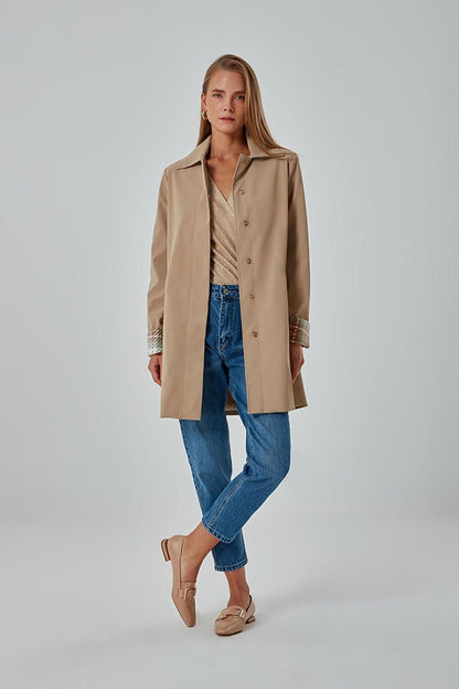 Beige Trench Coat with Garnish Inside