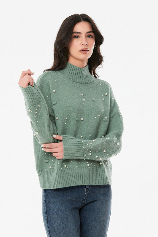 Pearl Detailed Loose Knitwear Sweater