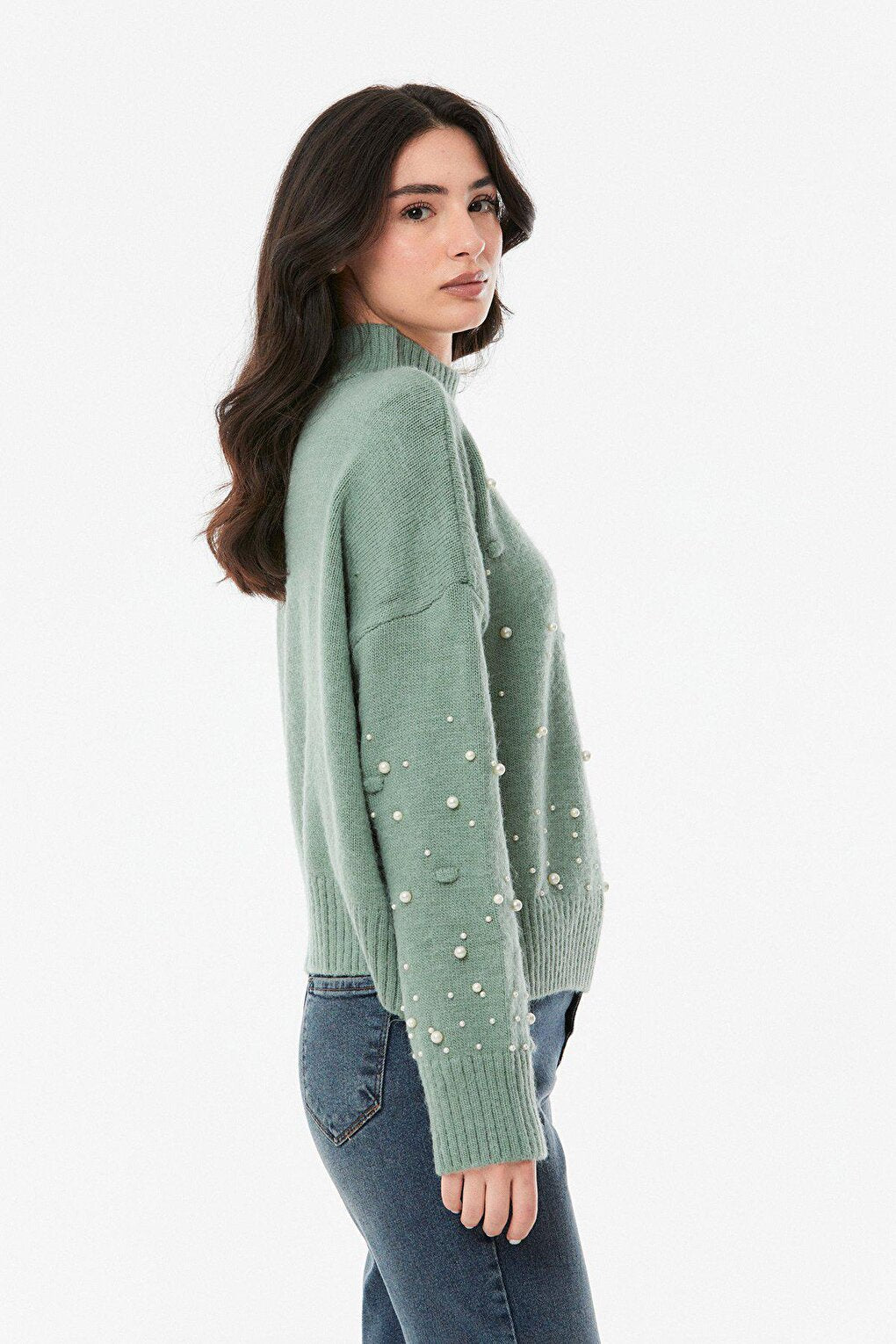 Pearl Detailed Loose Knitwear Sweater