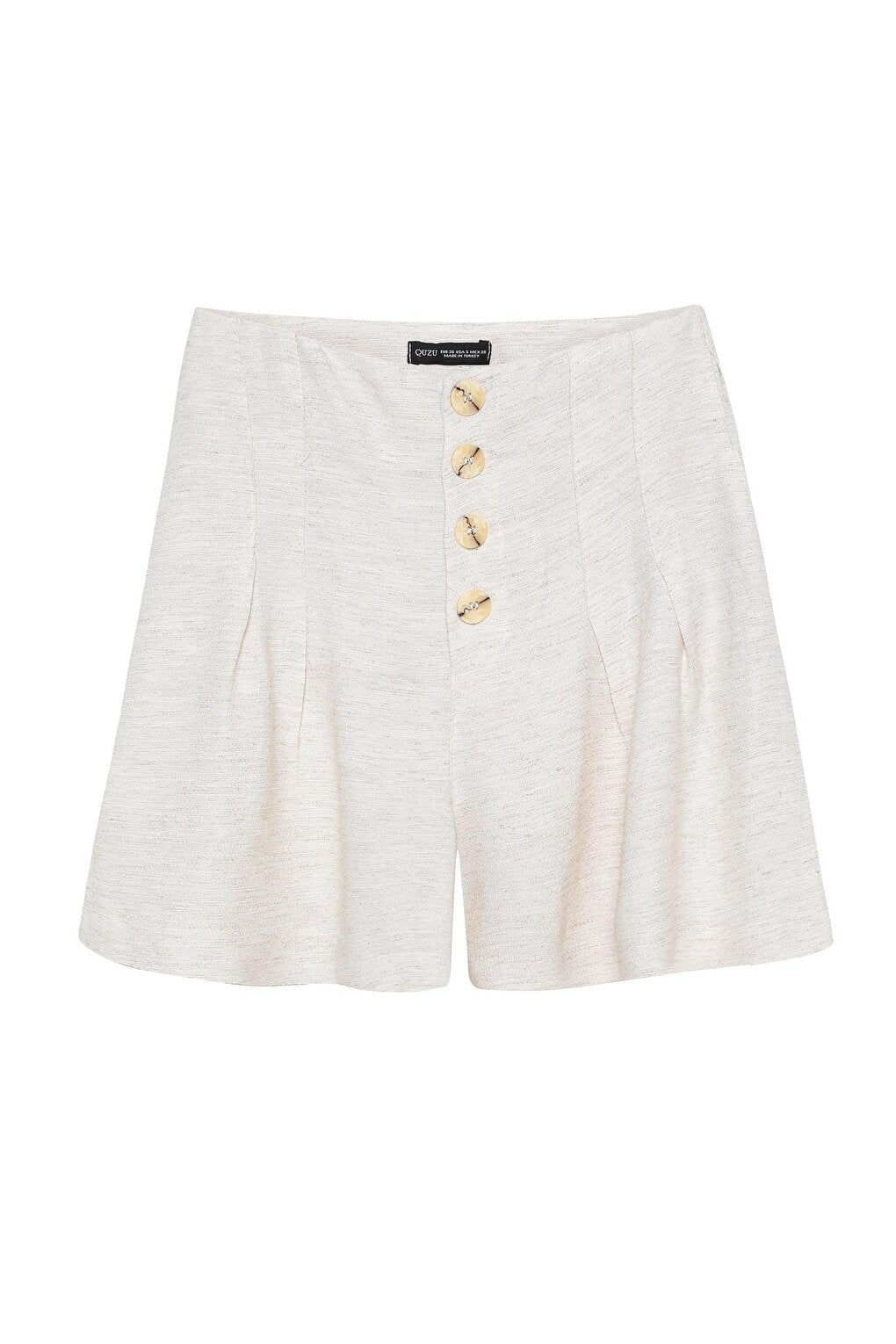 Button Detailed Linen Mini Shorts Natural