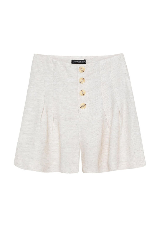 Button Detailed Linen Mini Shorts Natural