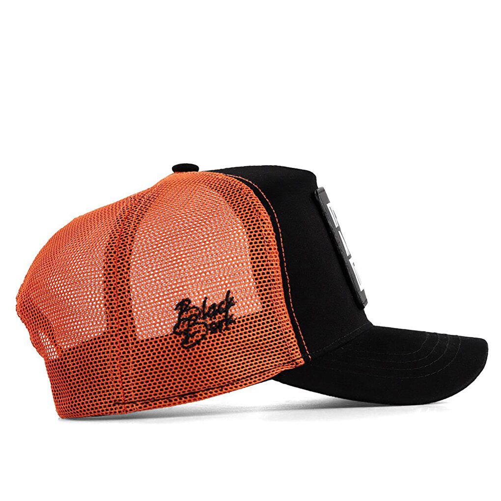 V1 Trucker See You Later Never - Unisex Black-Orange Hat (Cap) with 2 Code Logo