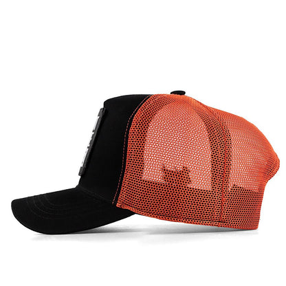 V1 Trucker See You Later Never - Unisex Black-Orange Hat (Cap) with 2 Code Logo