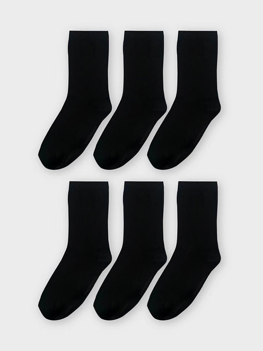 Girl's Flat Sock 6-Piece Black Socks