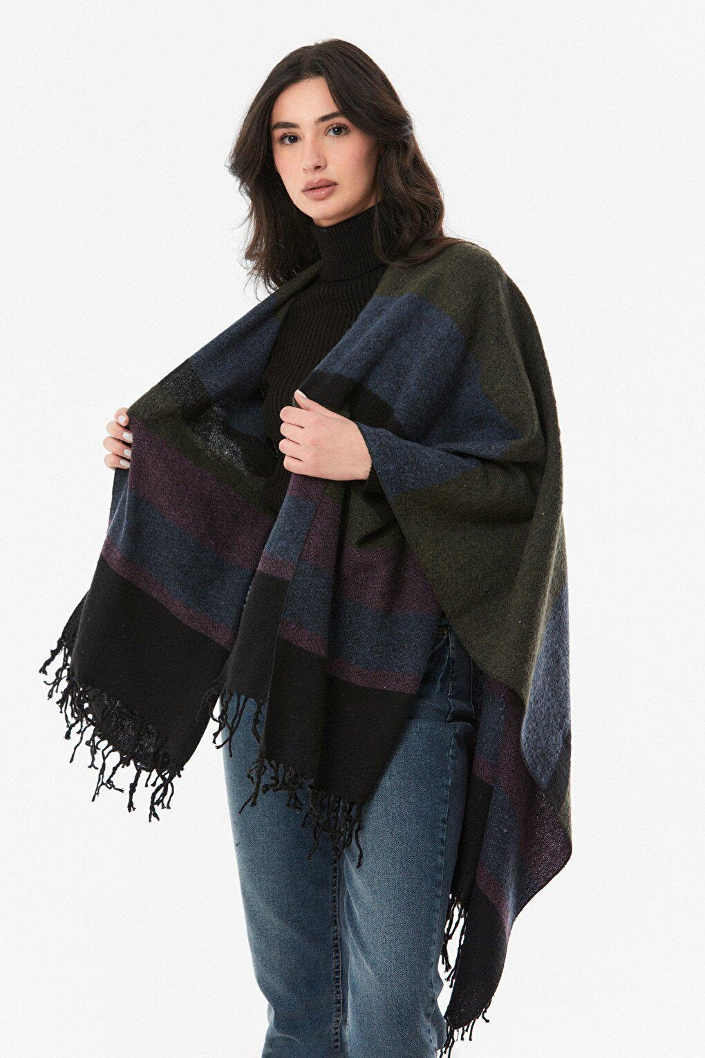 Plaid Patterned Soft Textured Poncho