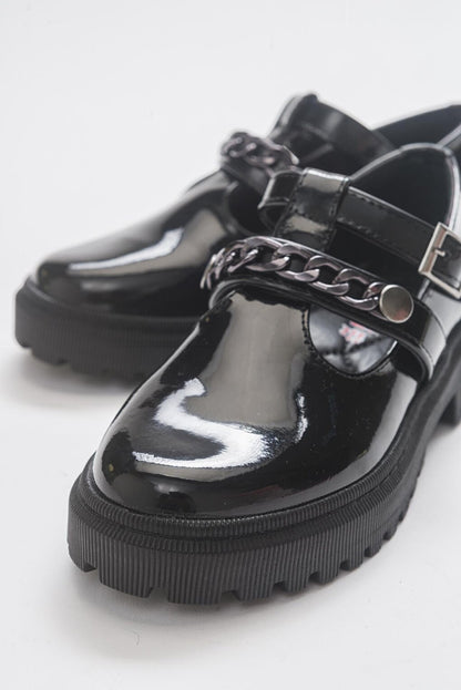 Girl's Black Patent Leather Anatomical College Shoes