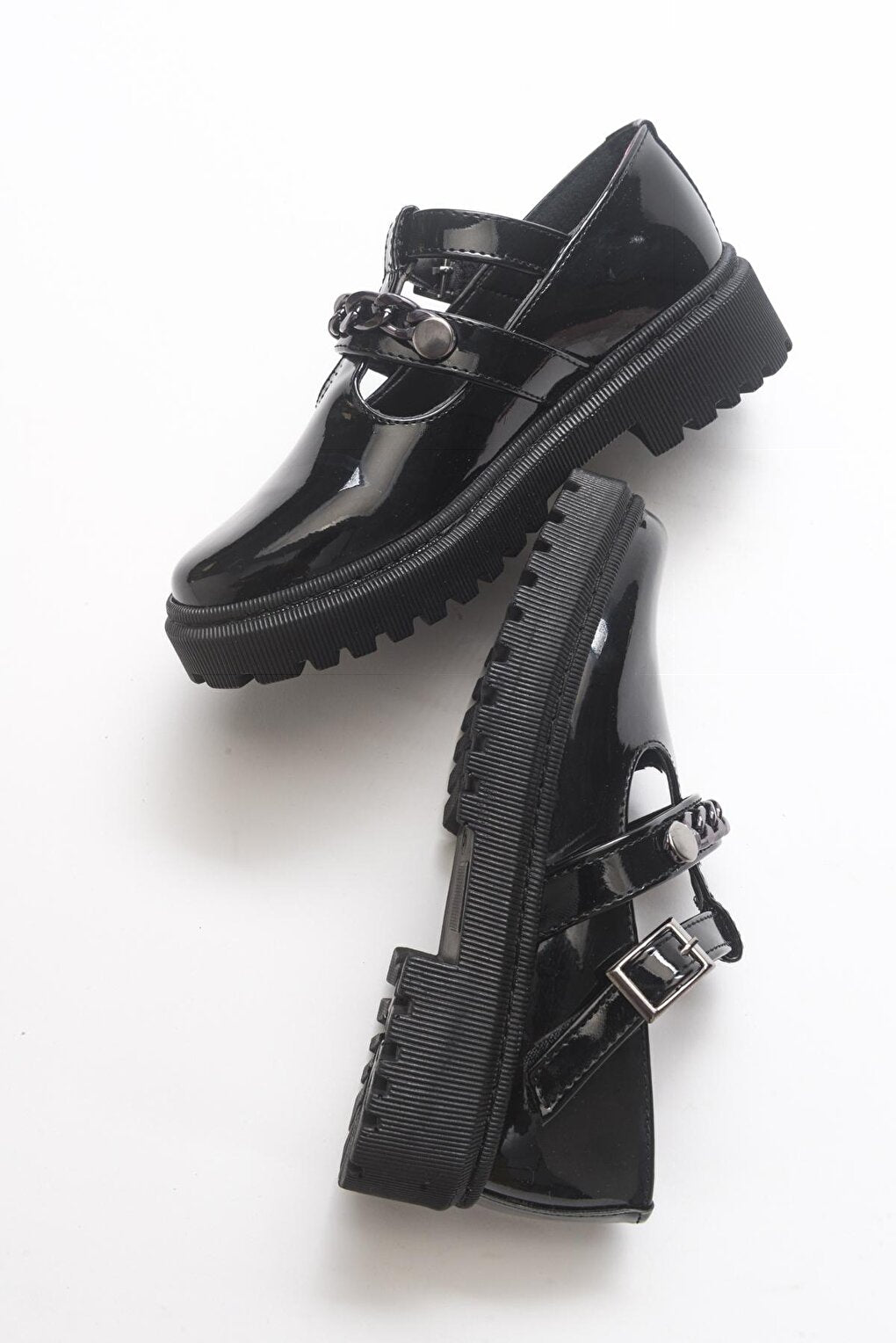 Girl's Black Patent Leather Anatomical College Shoes