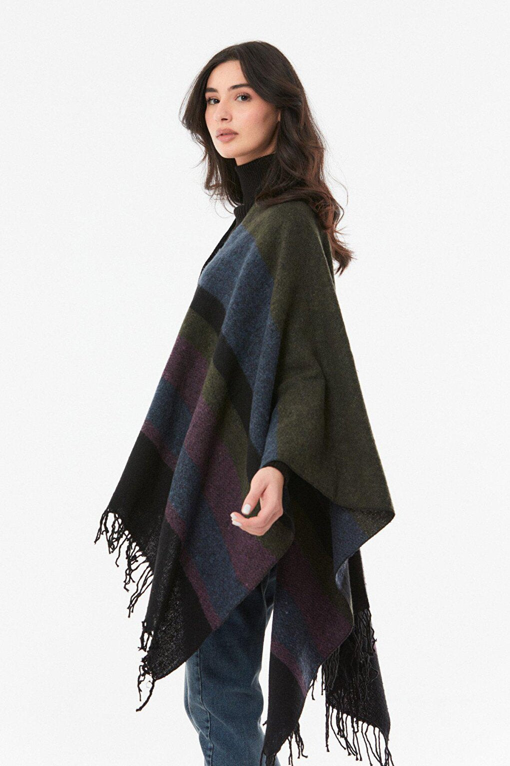 Plaid Patterned Soft Textured Poncho