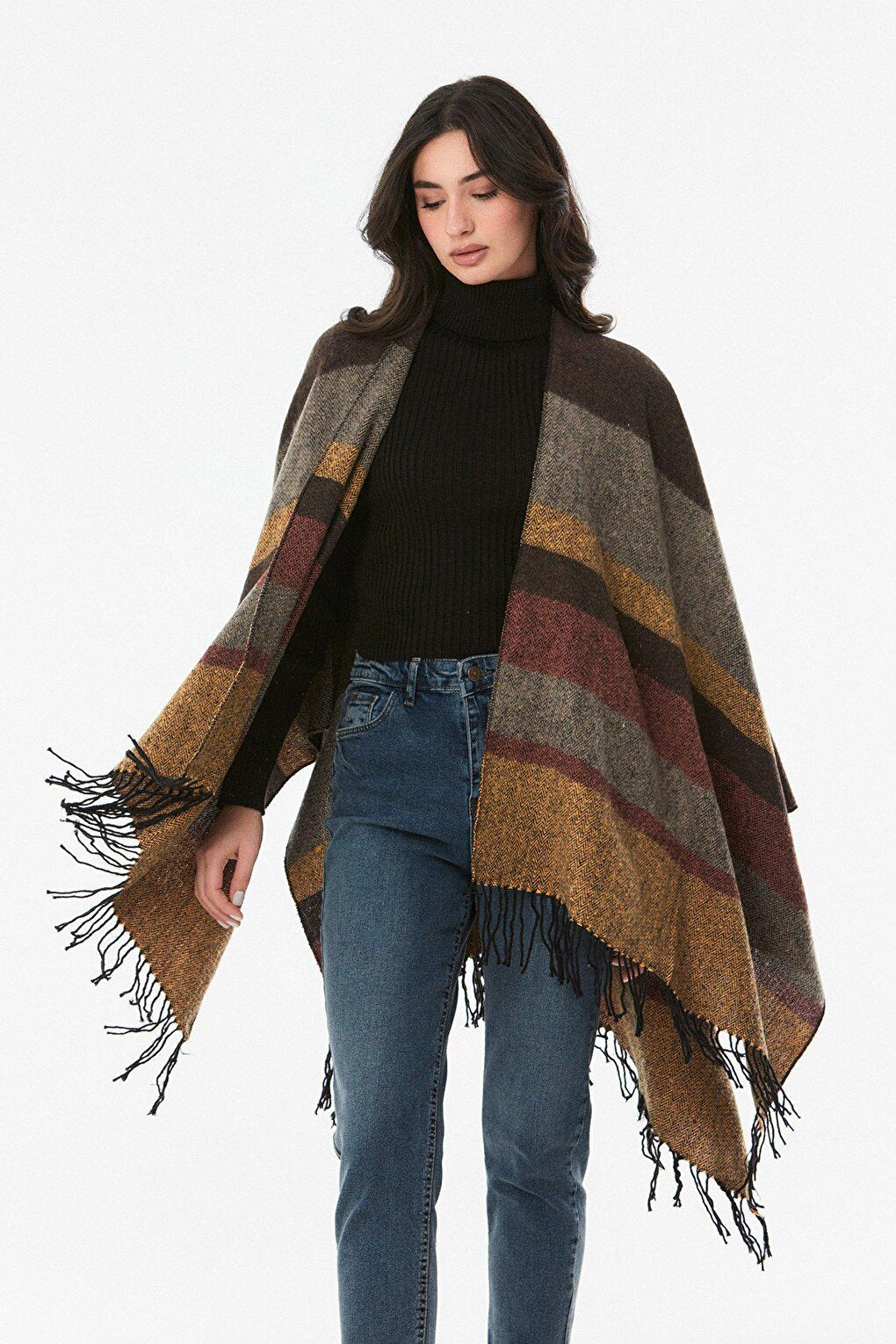 Plaid Patterned Soft Textured Poncho