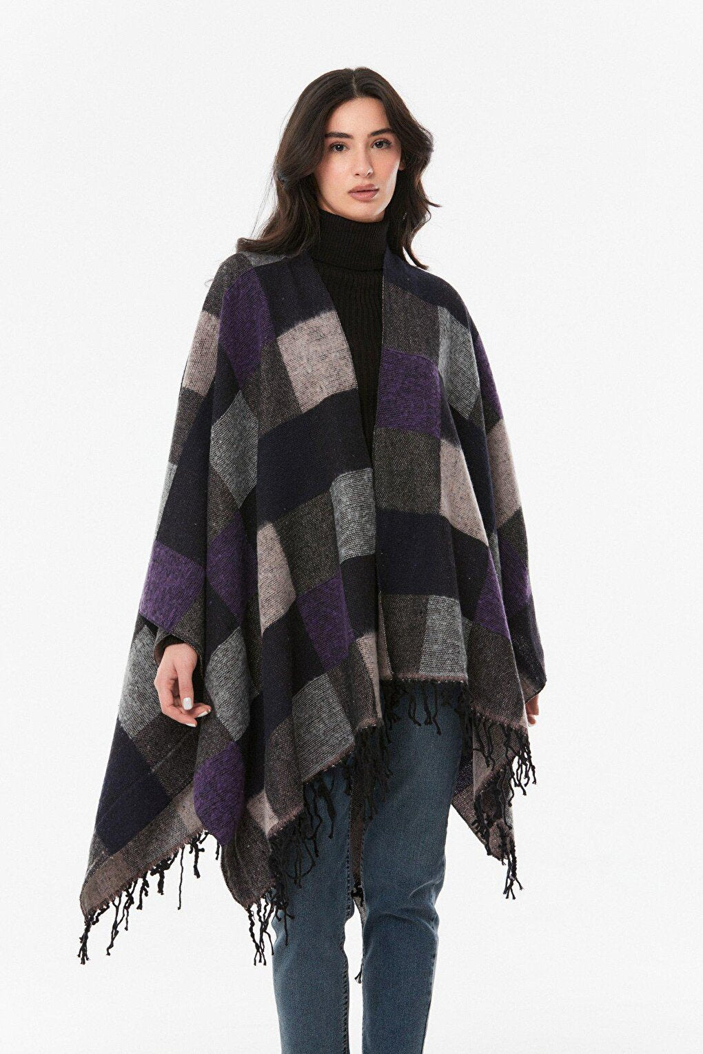 Plaid Patterned Soft Textured Poncho