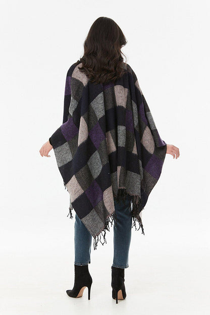 Plaid Patterned Soft Textured Poncho