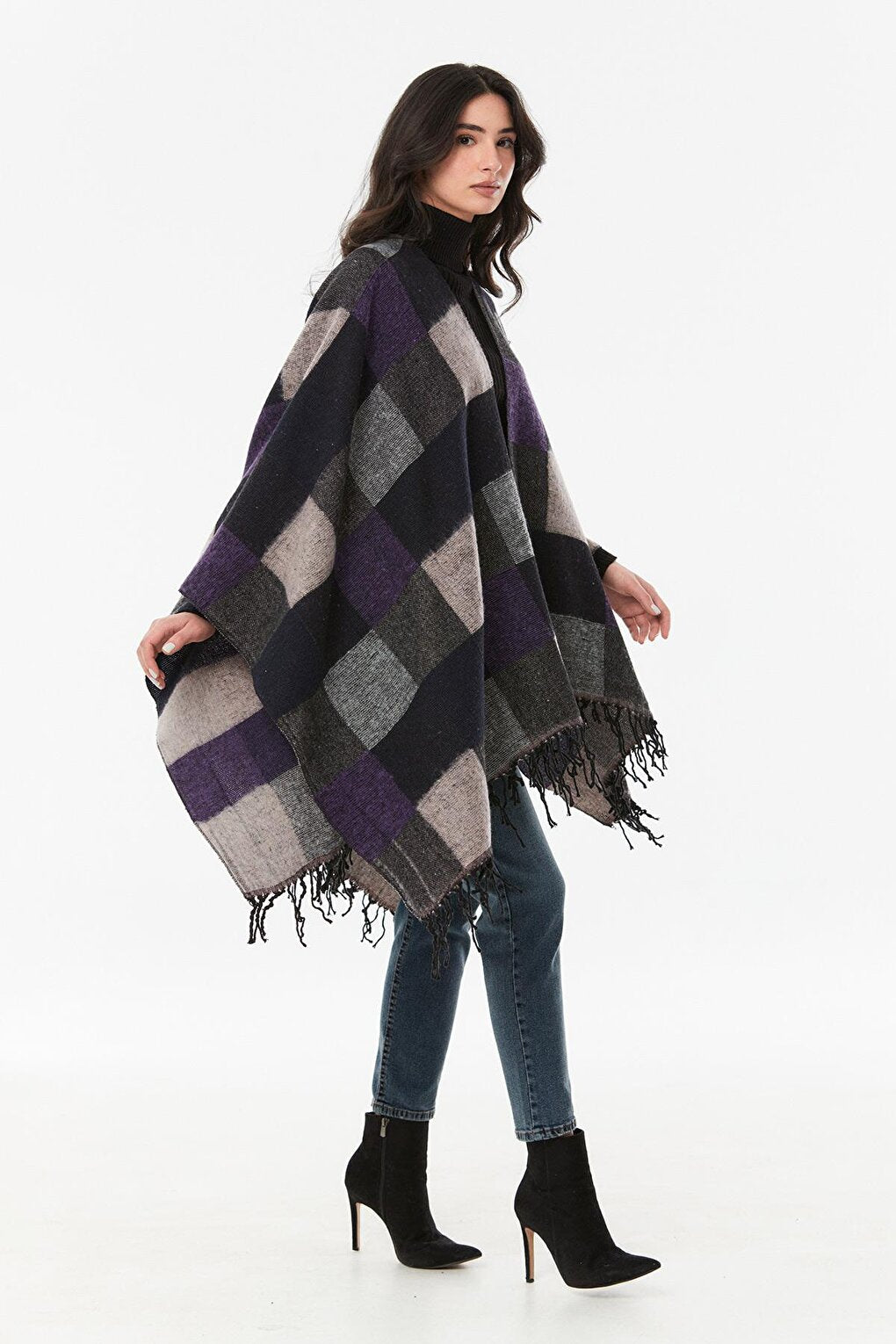 Plaid Patterned Soft Textured Poncho