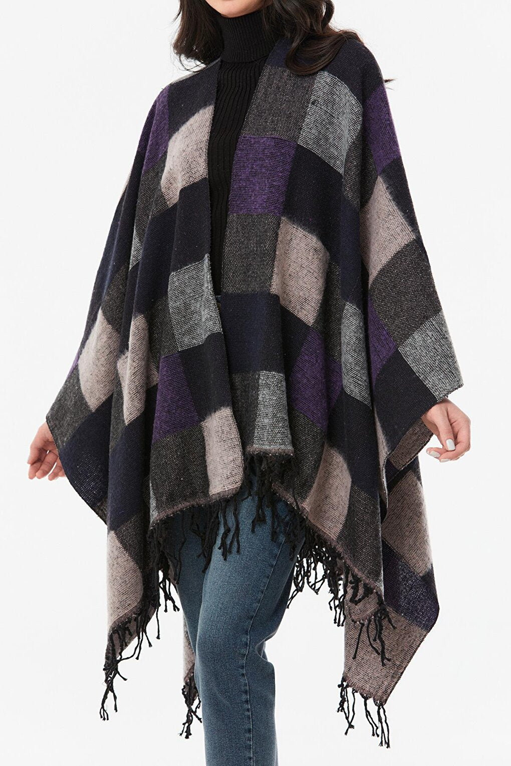 Plaid Patterned Soft Textured Poncho