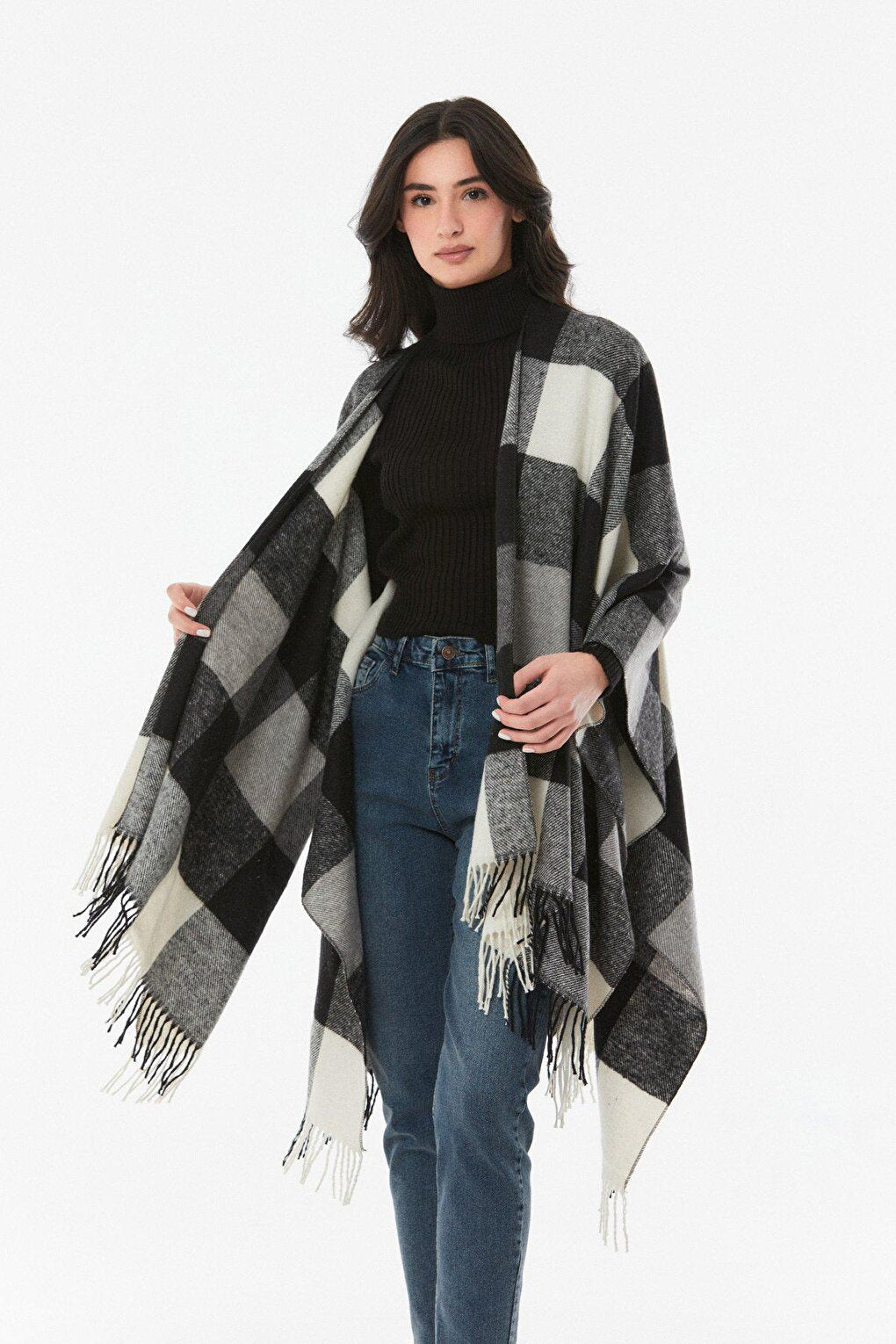 Plaid Patterned Soft Textured Poncho