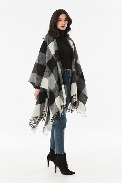 Plaid Patterned Soft Textured Poncho