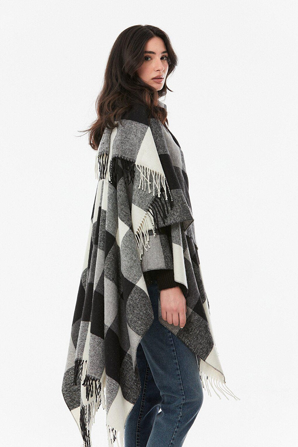 Plaid Patterned Soft Textured Poncho