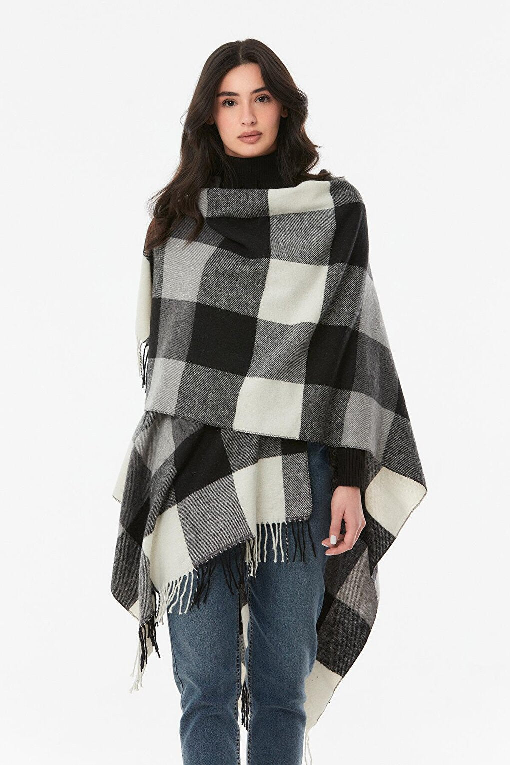 Plaid Patterned Soft Textured Poncho