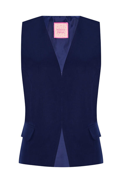 Navy Blue Inside Lined Agraffiti Tied Crepe Premium Classic Vest