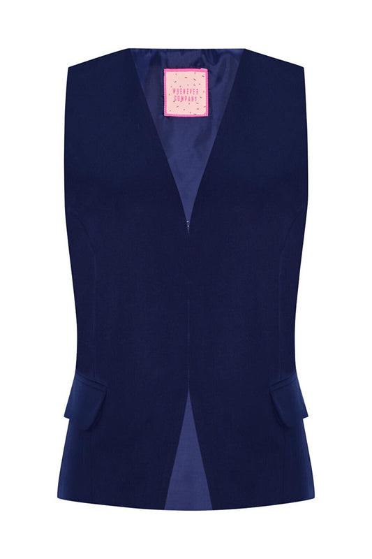 Navy Blue Inside Lined Agraffiti Tied Crepe Premium Classic Vest