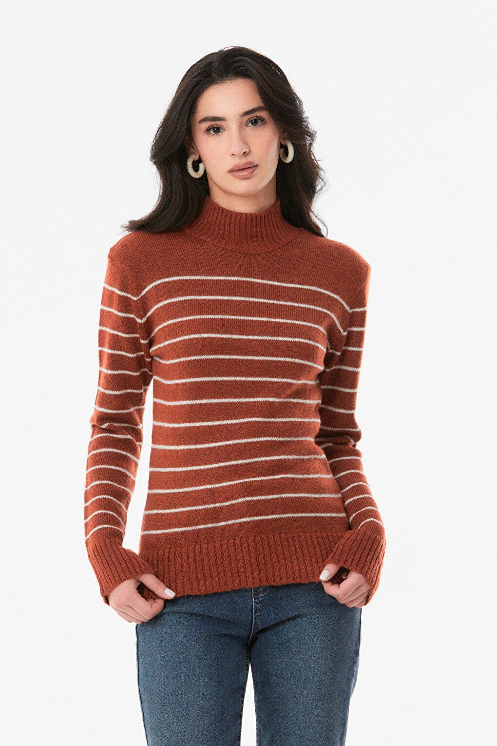 Striped High Collar Knitwear Sweater