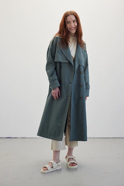 Buttoned Double Breasted Trench Coat Irmak