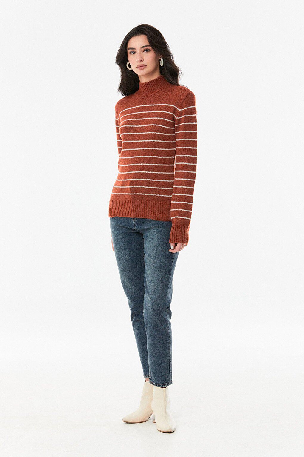 Striped High Collar Knitwear Sweater