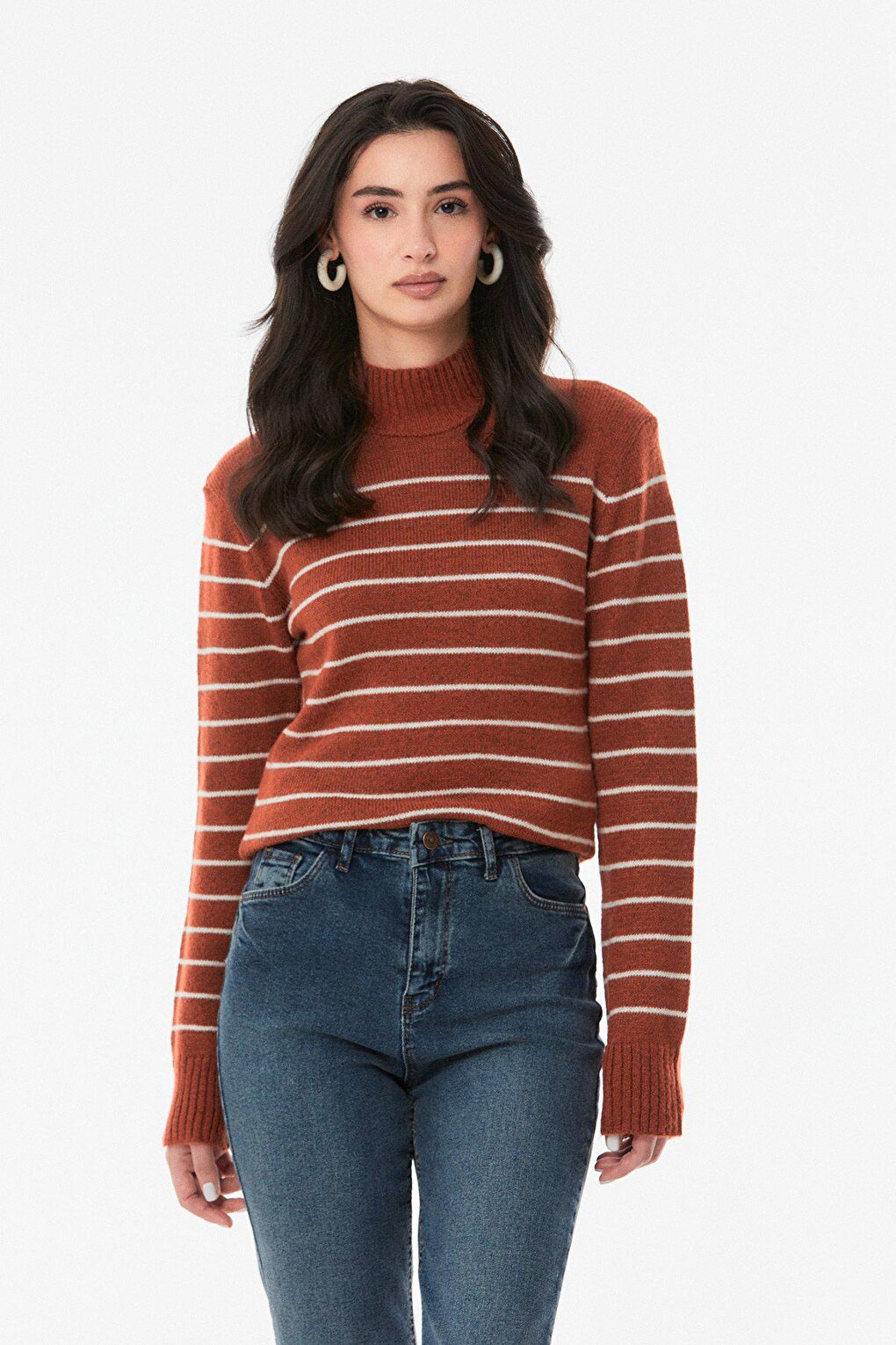 Striped High Collar Knitwear Sweater