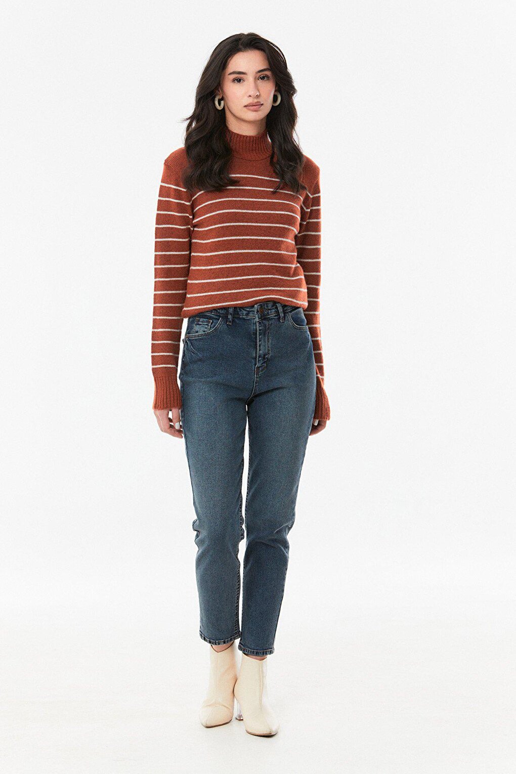 Striped High Collar Knitwear Sweater