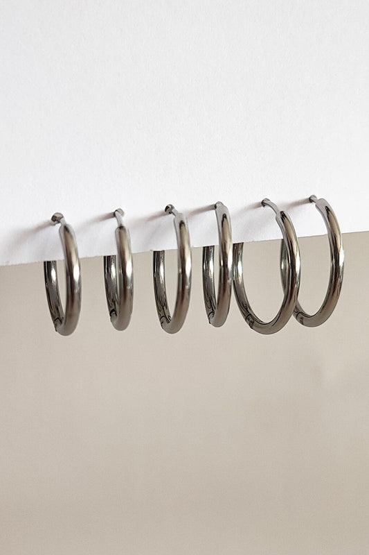 Stainless Steel Row 6 Piece Hoop Earring Set