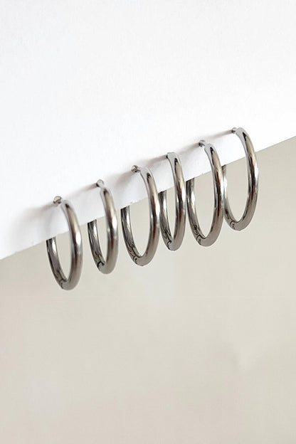 Stainless Steel Row 6 Piece Hoop Earring Set