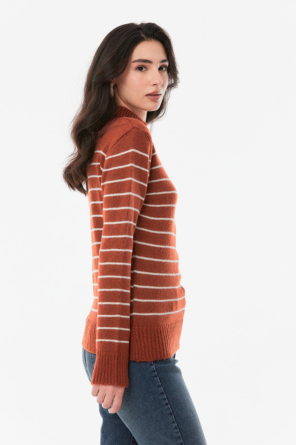 Striped High Collar Knitwear Sweater