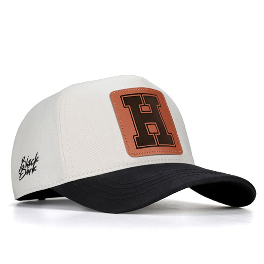 V1 Baseball H Letter - Unisex Beige-Black Peaked Hat (Cap) with 3 Code Logo