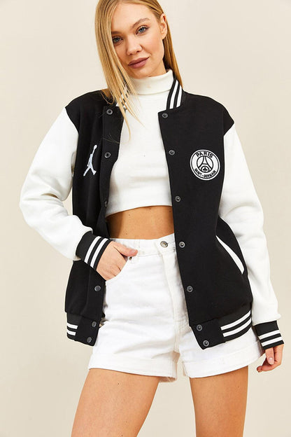 Black Stripe Detailed Collage Jacket 3KXK4-46554-02