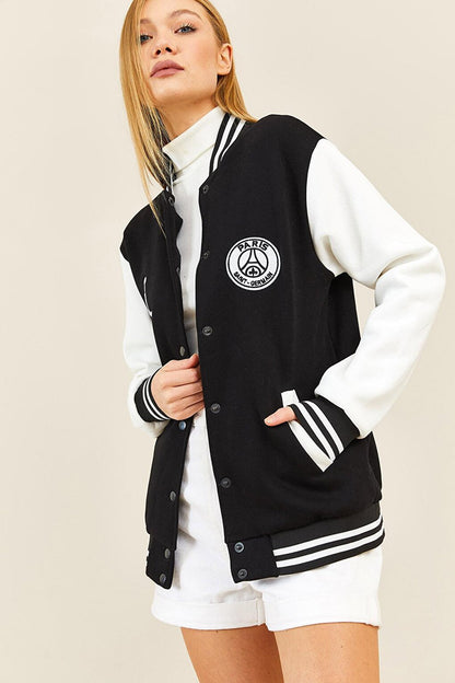 Black Stripe Detailed Collage Jacket 3KXK4-46554-02