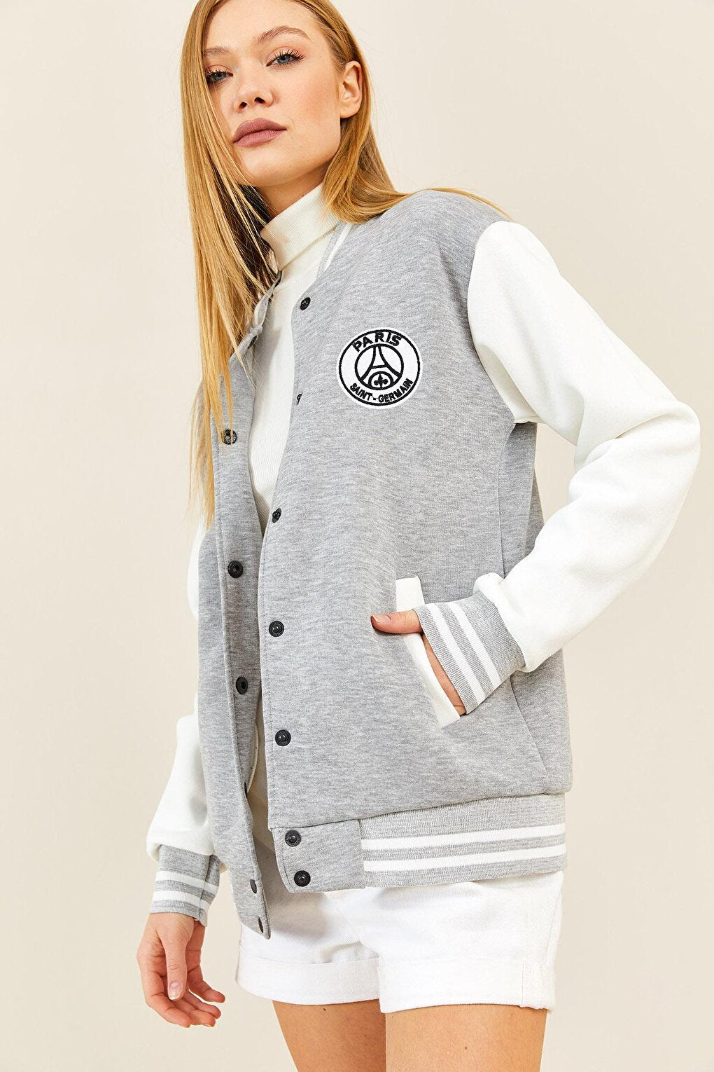 Gray Stripe Detailed Collage Jacket 3KXK4-46554-03